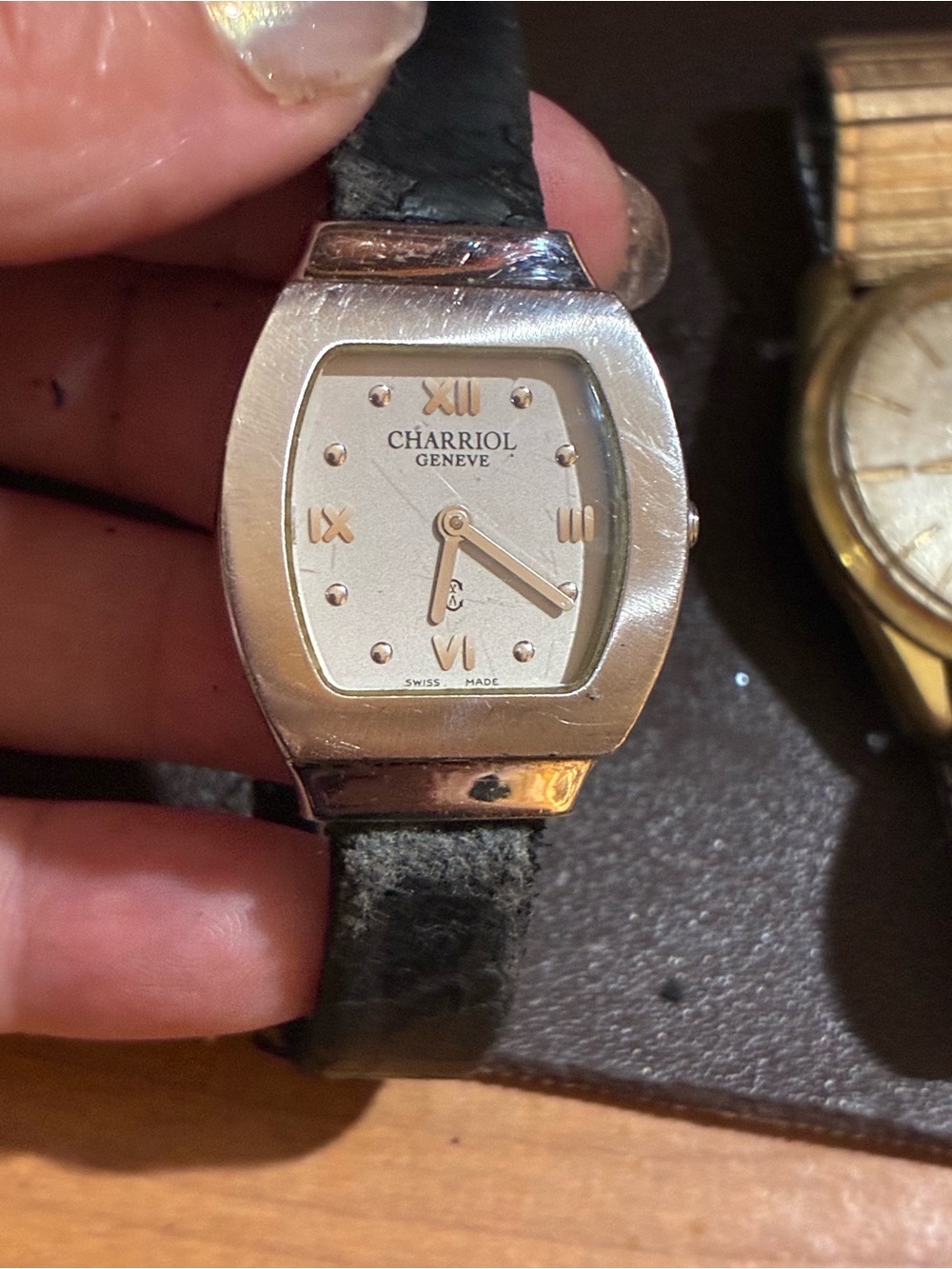 Charriol Silver-Tone Geneve Watch with Black Strap